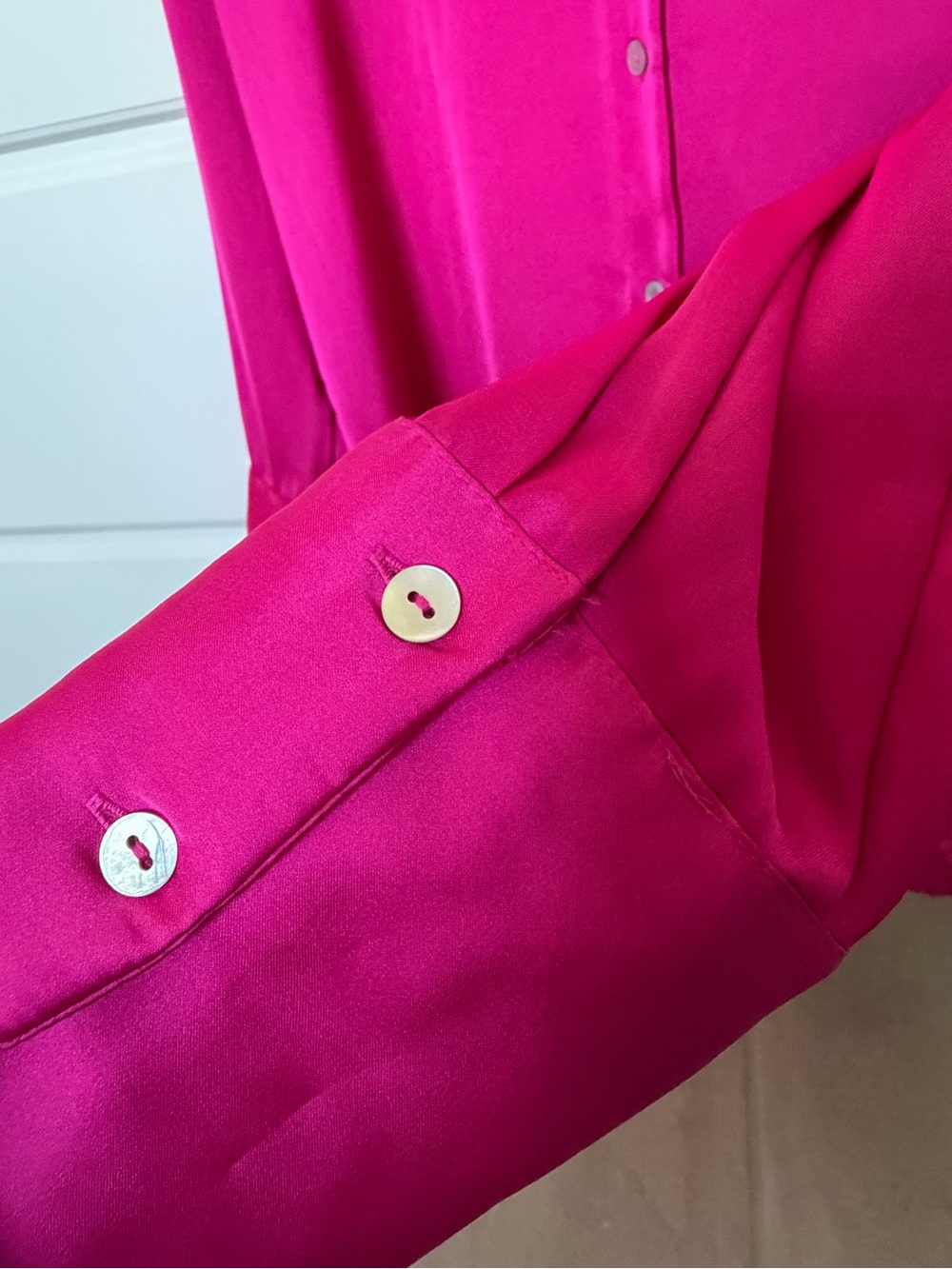 Zara Bright Pink Satin Button-Down Blouse - Picture 4 of 4